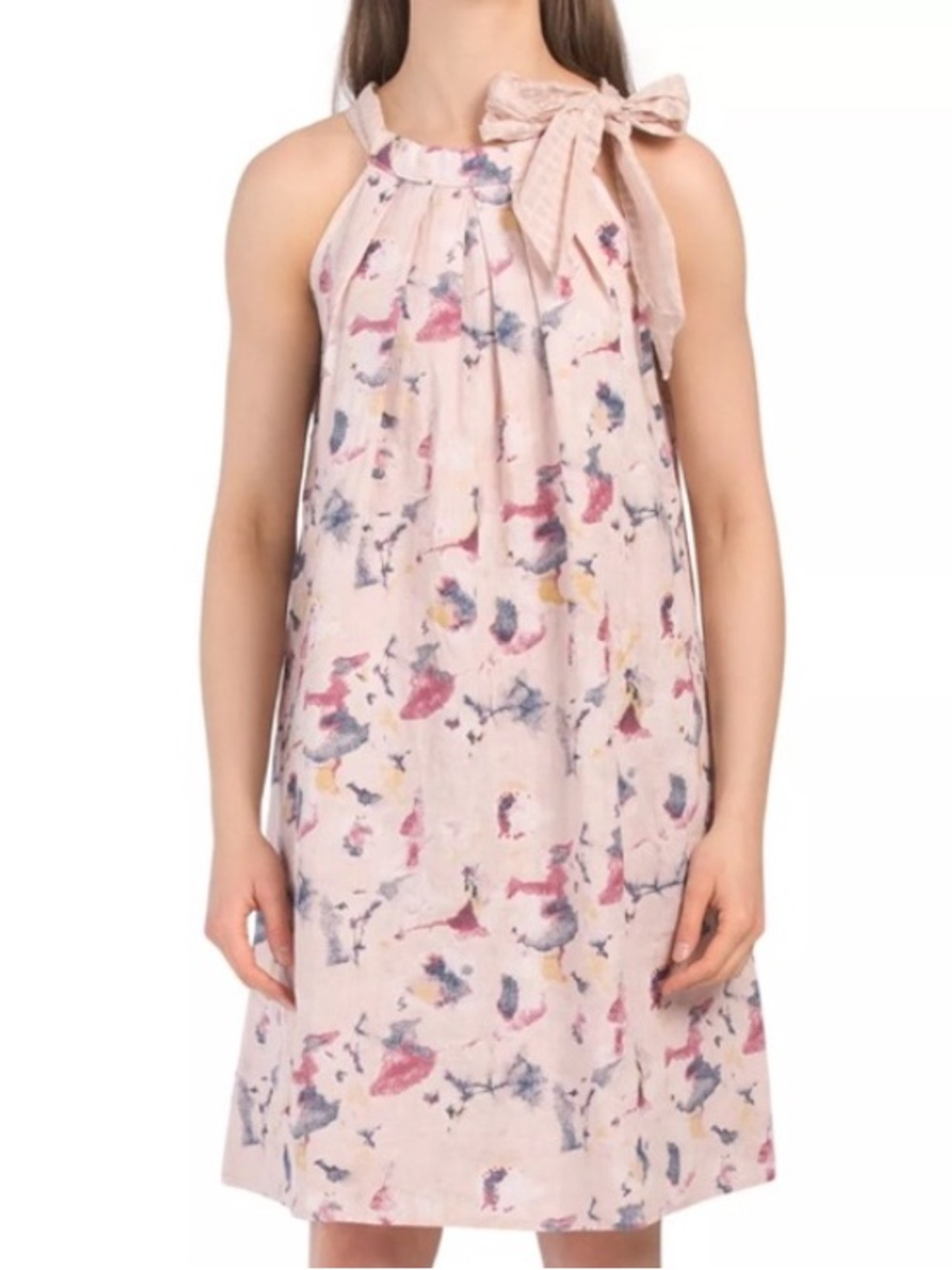 Bellambra Made in Italy blush floral 100% linen shift dress w/shoulder tie Sz M